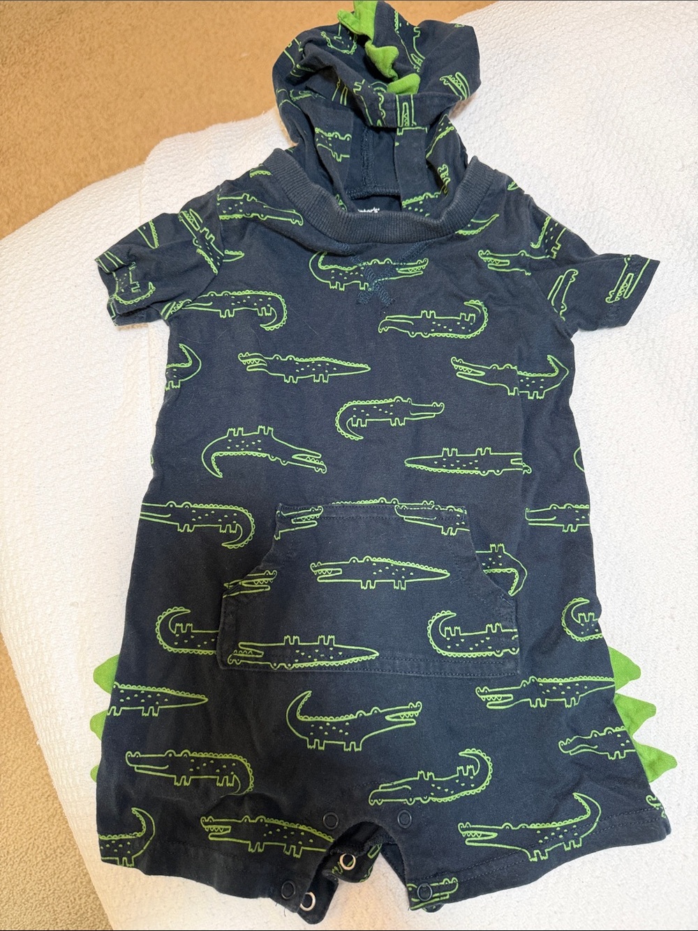 Carter's Navy & Lime Crocodile Hooded One-Piece